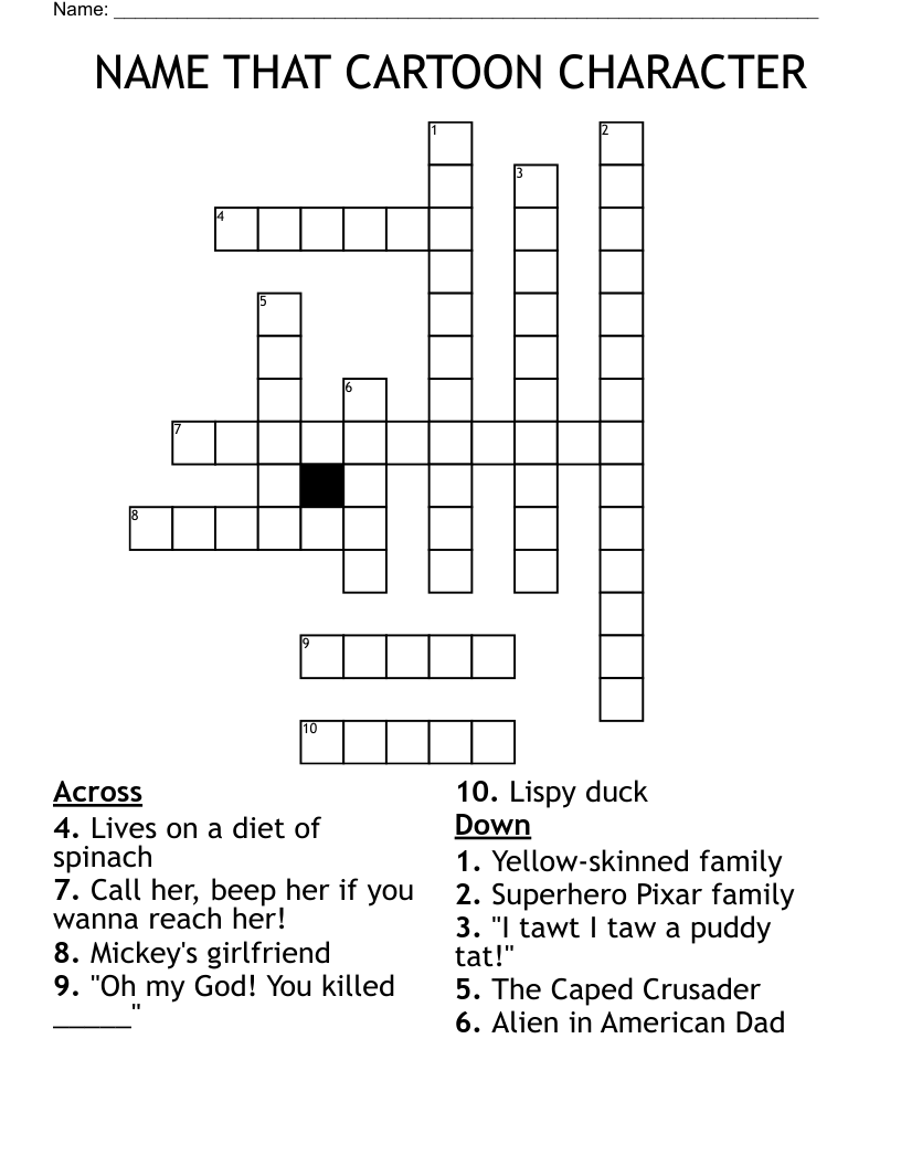 NAME THAT CARTOON CHARACTER Crossword