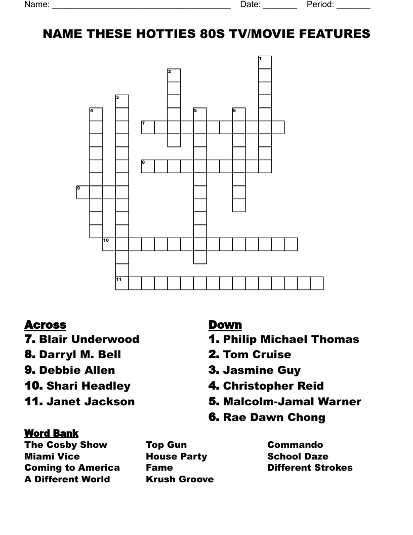 NAME THESE HOTTIES 80S TV/MOVIE FEATURES Crossword