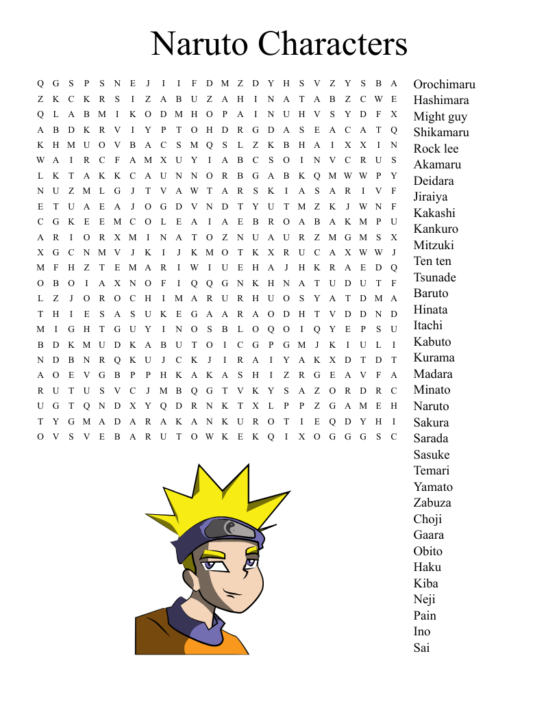 Naruto Characters Word Search