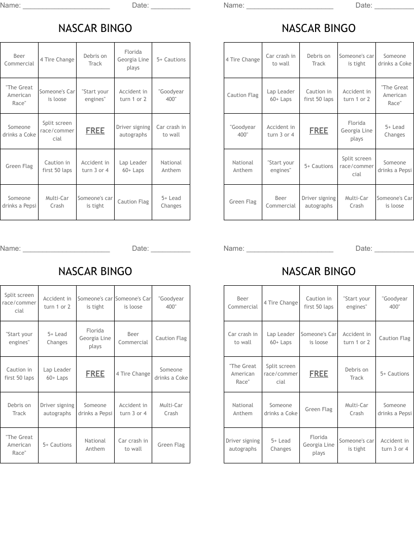 NASCAR BINGO 