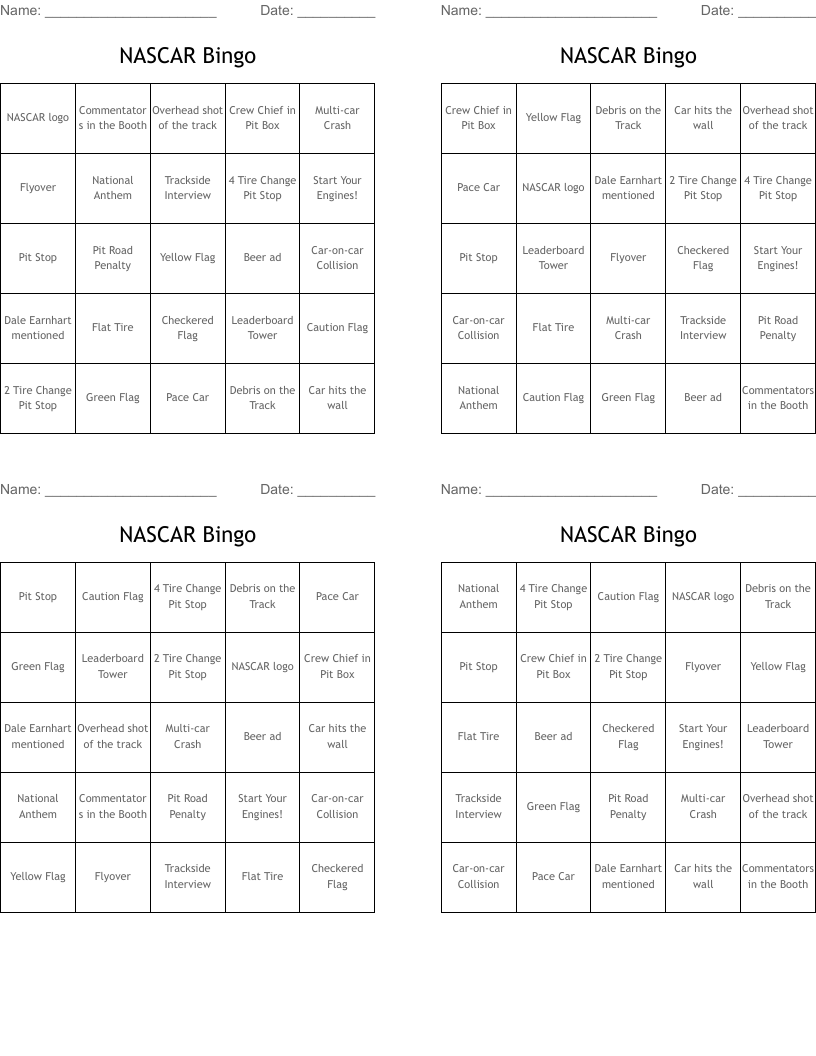 NASCAR Bingo