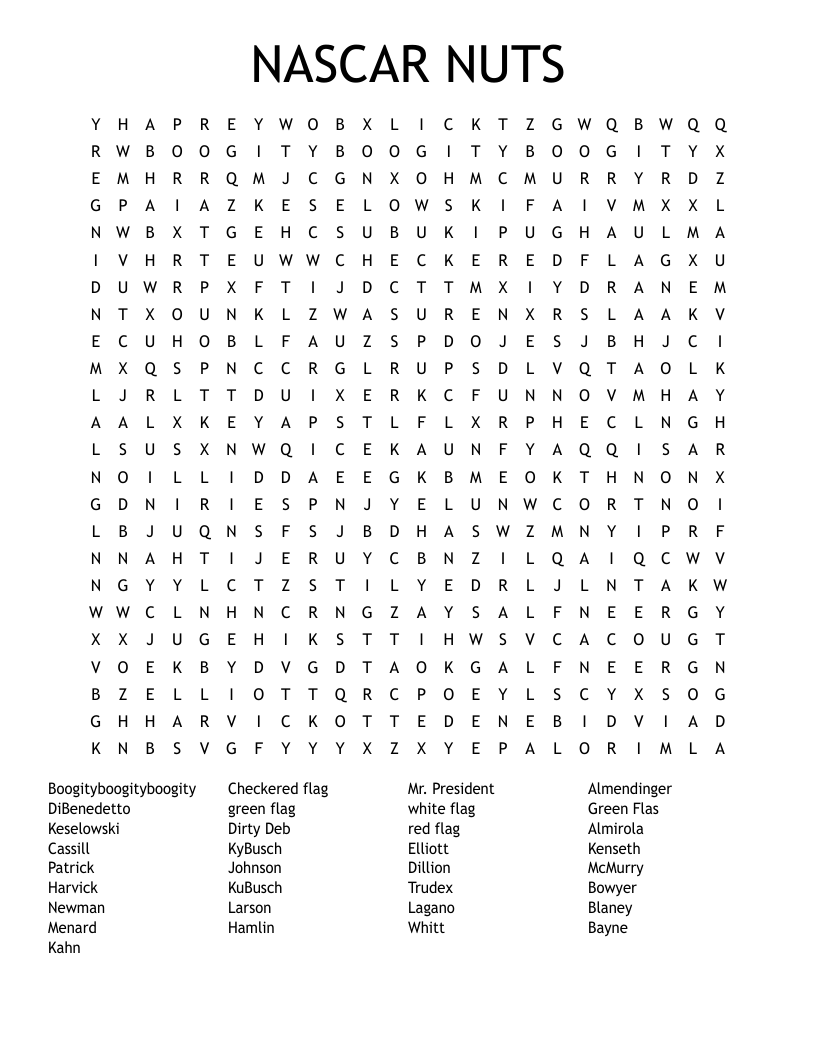 NASCAR NUTS Word Search