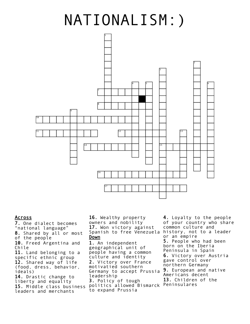 NATIONALISM:) Crossword