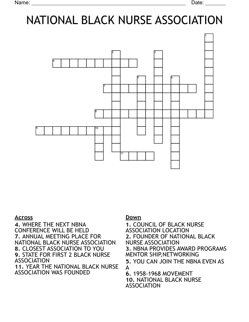 NATIONAL BLACK NURSE ASSOCIATION Crossword