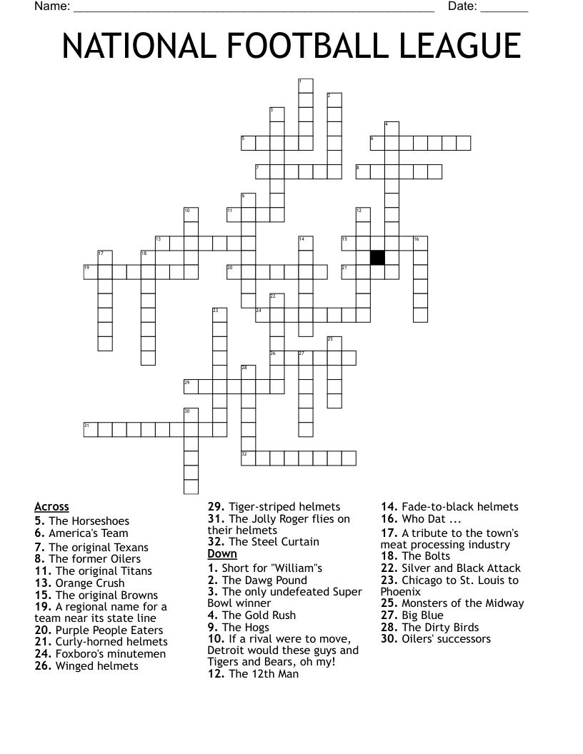 NATIONAL FOOTBALL LEAGUE Crossword