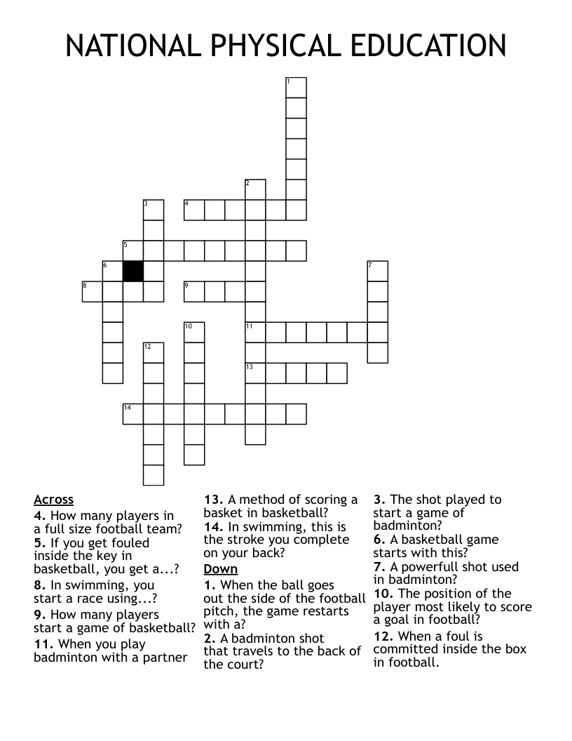 NATIONAL PHYSICAL EDUCATION  Crossword