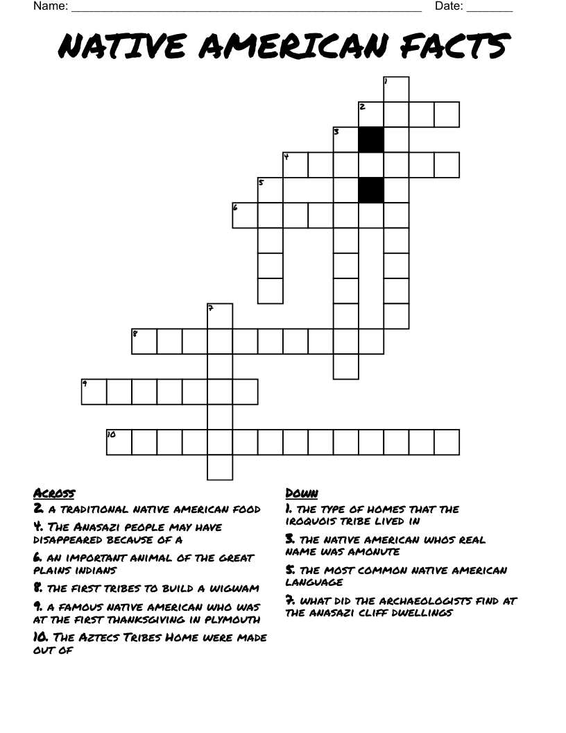NATIVE AMERICAN FACTS Crossword