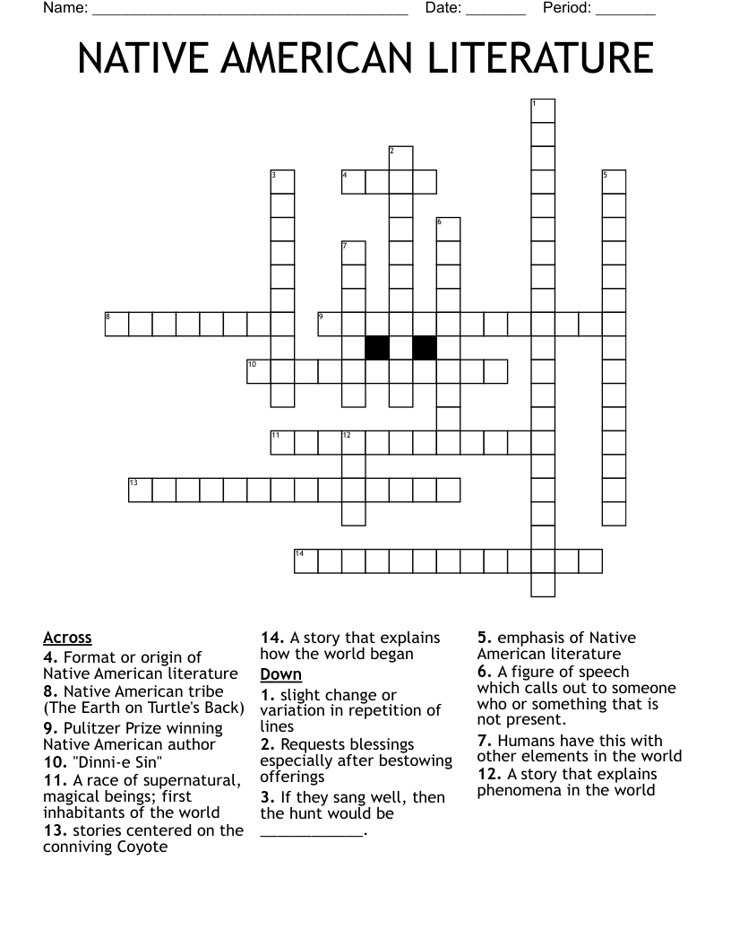 NATIVE AMERICAN LITERATURE Crossword