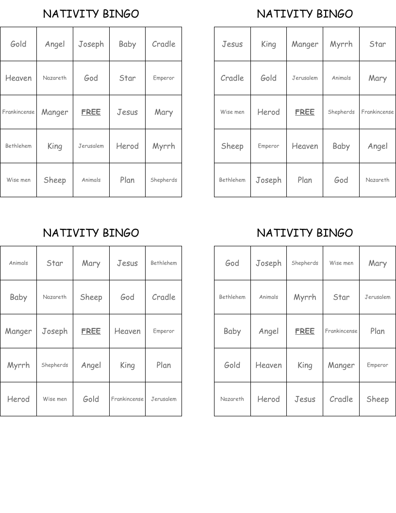 NATIVITY BINGO