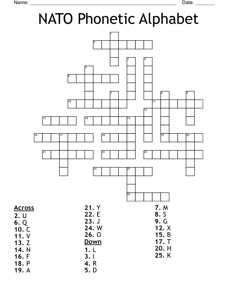 NATO Phonetic Alphabet Crossword