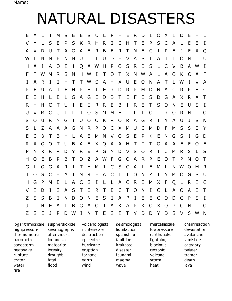 NATURAL DISASTERS Word Search