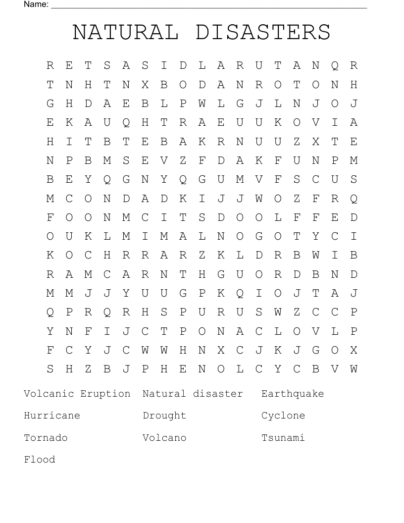 NATURAL DISASTERS Word Search