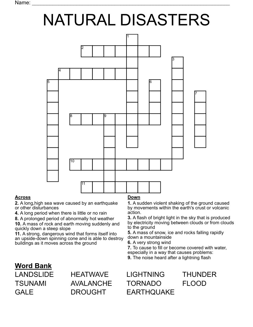 NATURAL DISASTERS Crossword