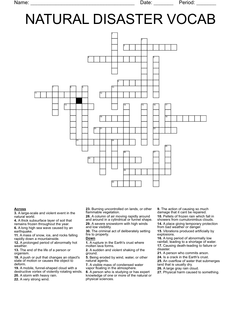 NATURAL DISASTER VOCAB Crossword