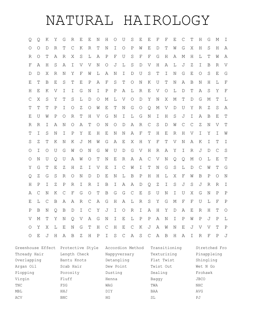 NATURAL HAIROLOGY Word Search