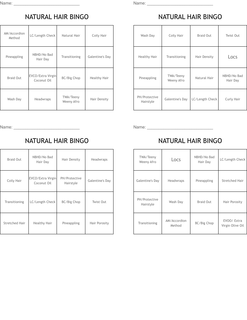 NATURAL HAIR BINGO