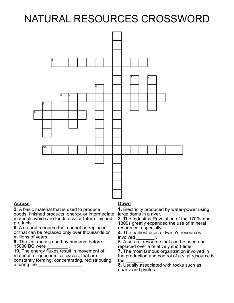 NATURAL RESOURCES CROSSWORD