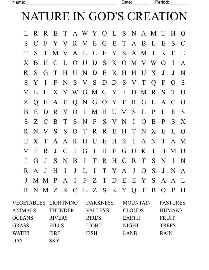 NATURE IN GOD'S CREATION Word Search