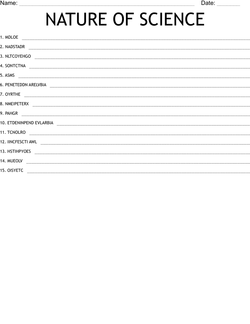 NATURE OF SCIENCE Word Scramble