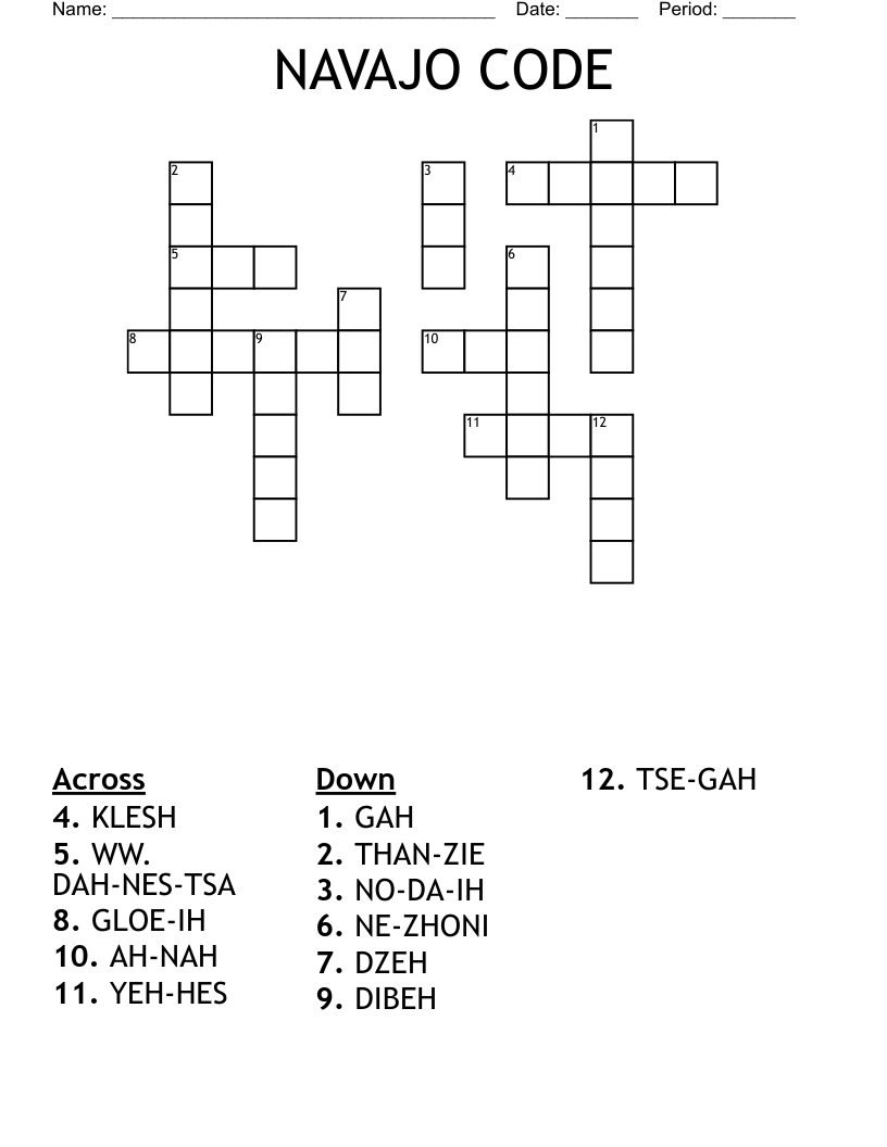 NAVAJO CODE Crossword