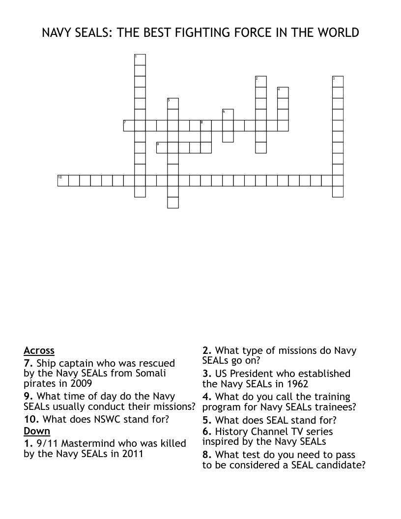 NAVY SEALS: THE BEST FIGHTING FORCE IN THE WORLD Crossword