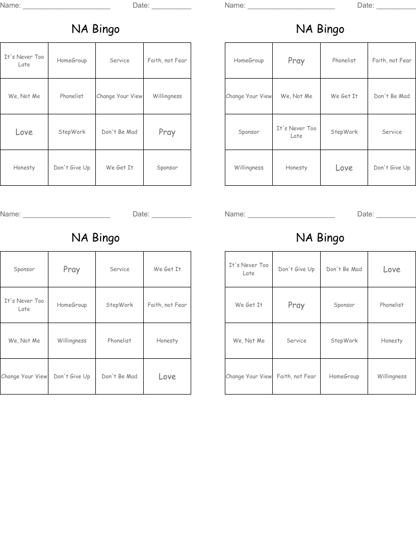 NA Bingo