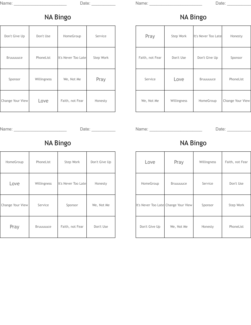 NA Bingo