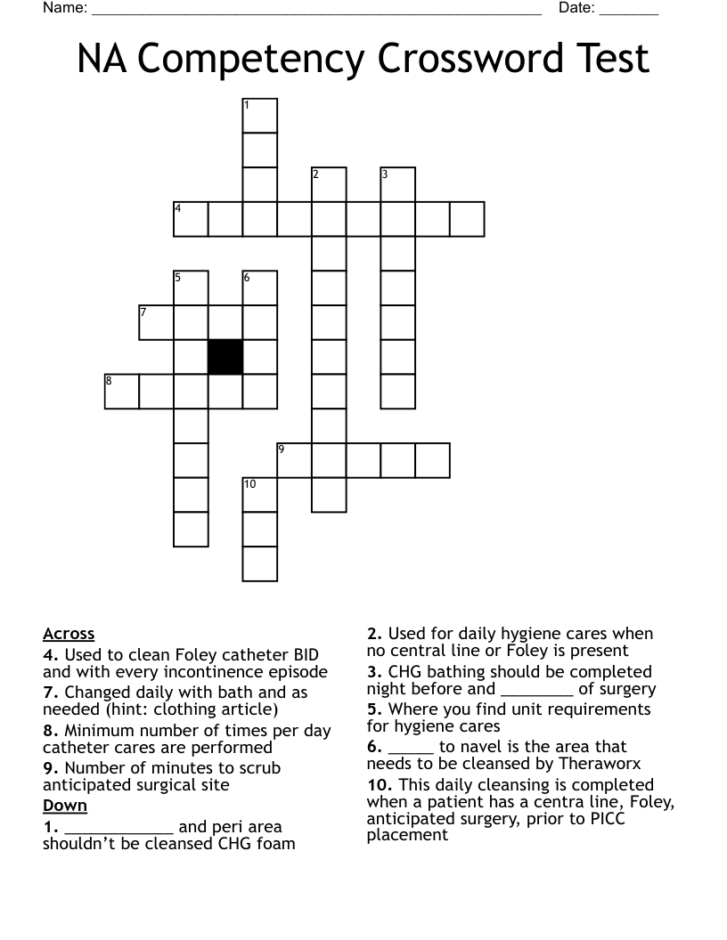 NA Competency Crossword Test