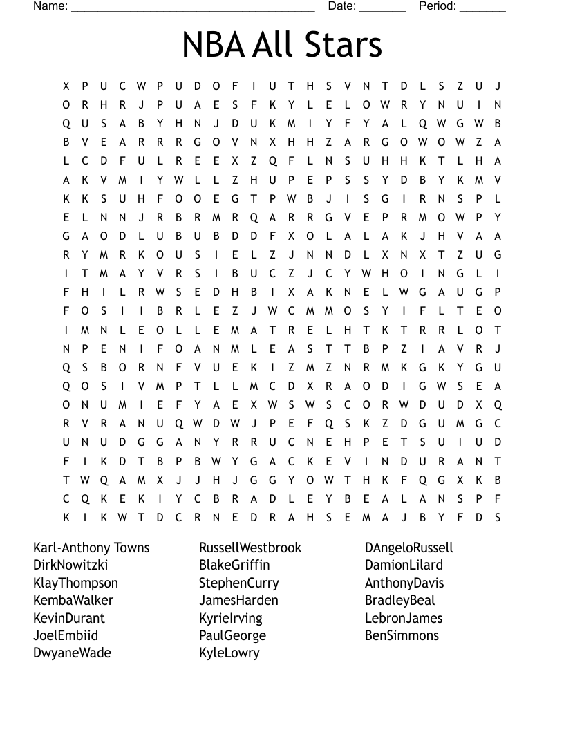 NBA All Stars Word Search