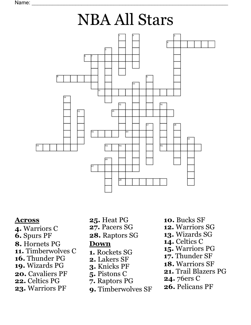 NBA All Stars Crossword