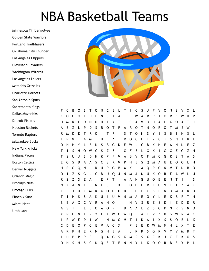 NBA Basketball Teams Word Search