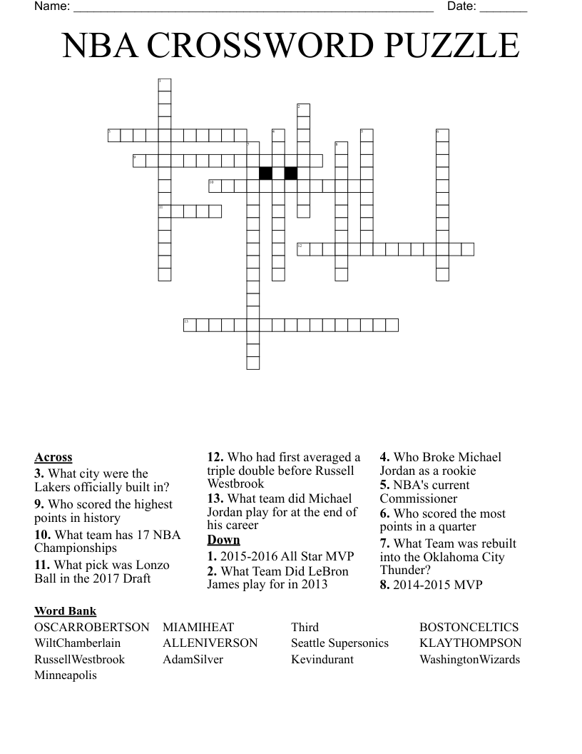 NBA CROSSWORD PUZZLE