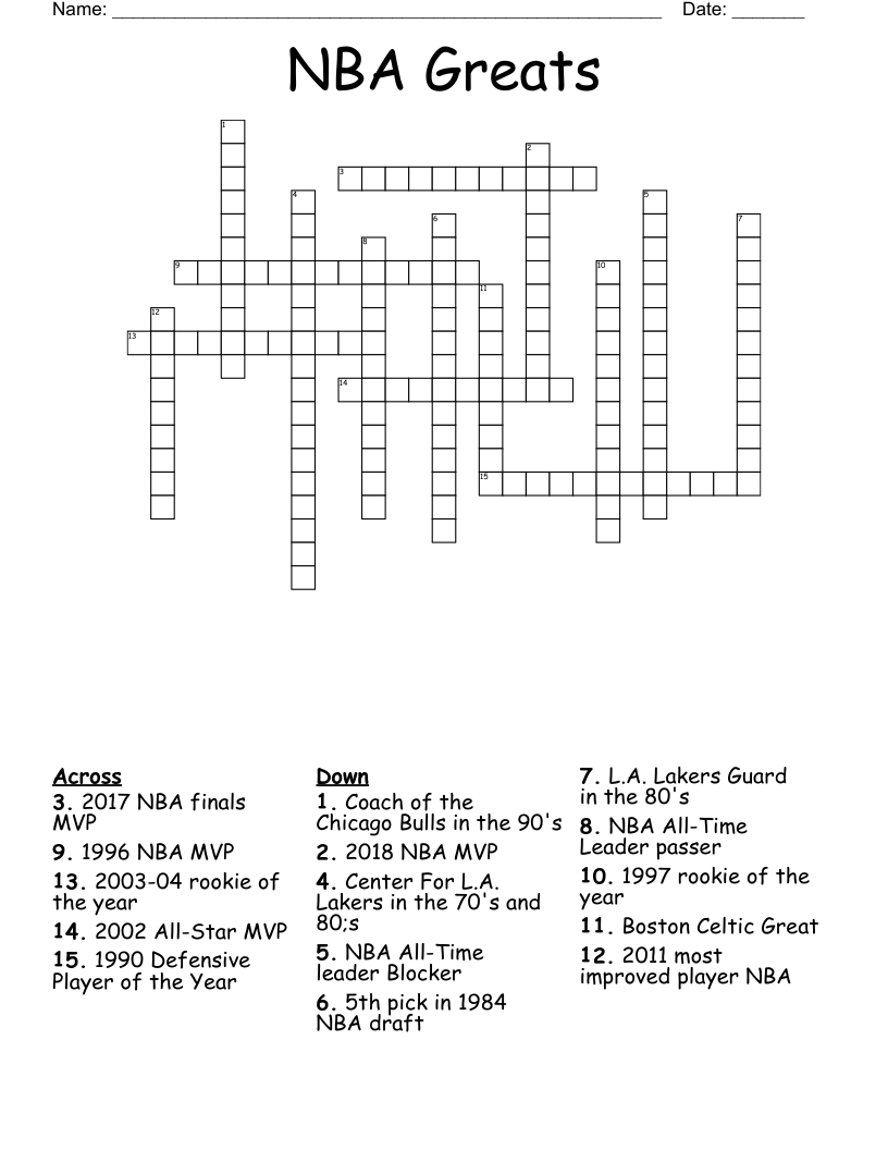 NBA Greats  Crossword