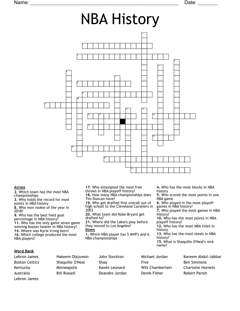 NBA History Crossword