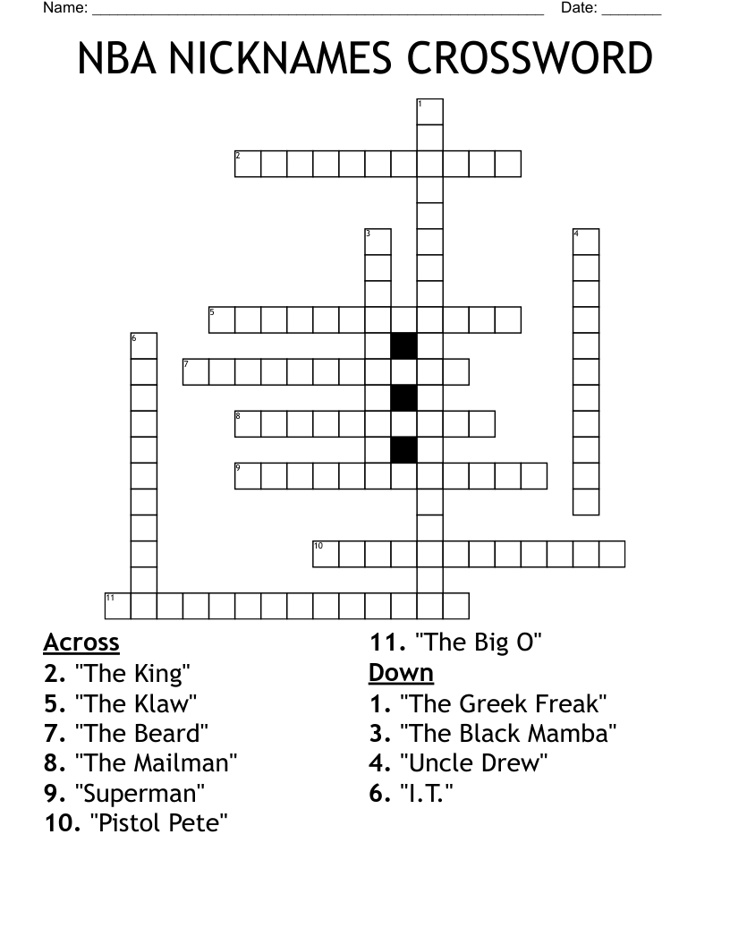 NBA NICKNAMES CROSSWORD