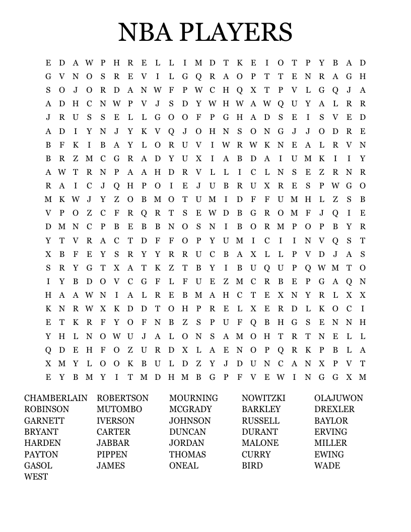NBA PLAYERS Word Search
