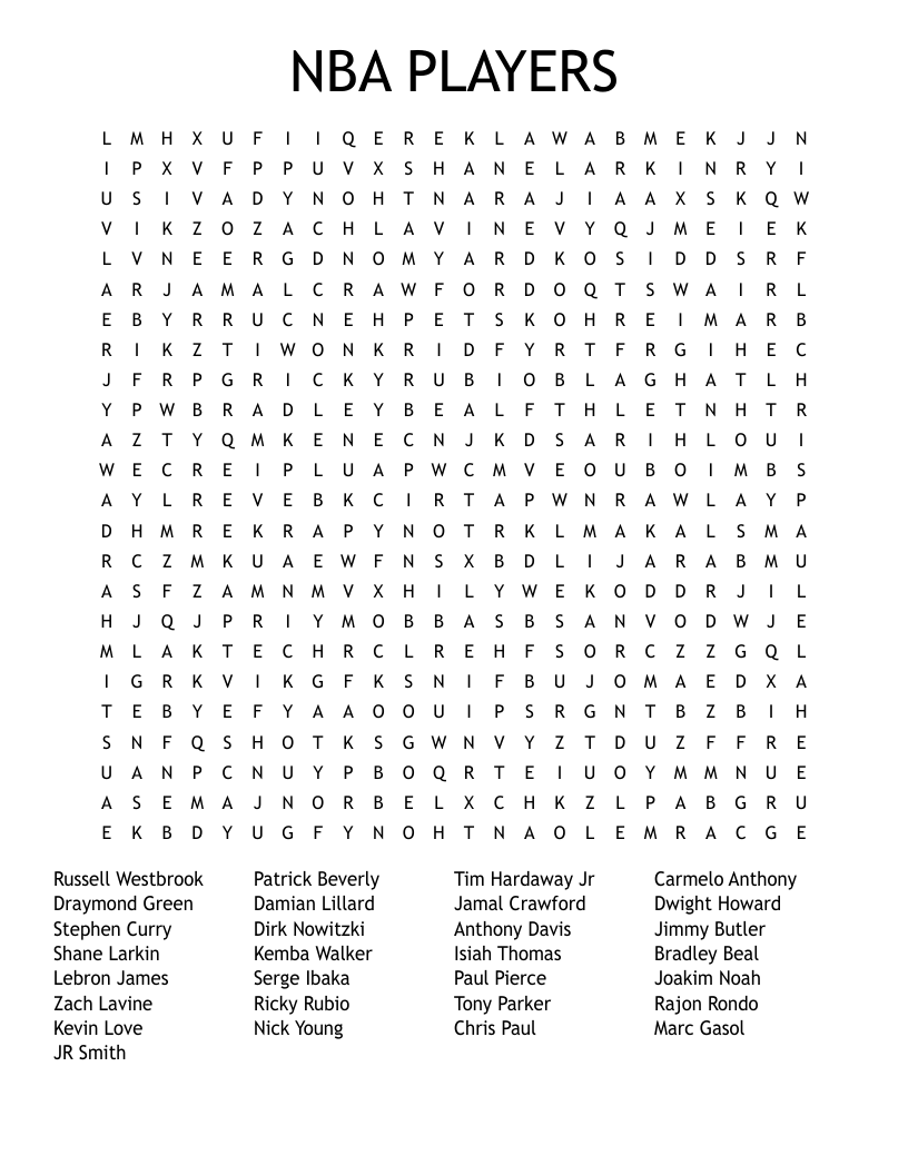 NBA PLAYERS Word Search