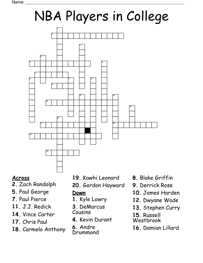NBA Players in College Crossword