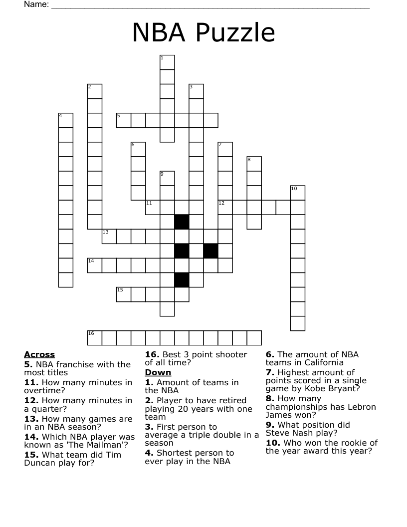 NBA Puzzle Crossword