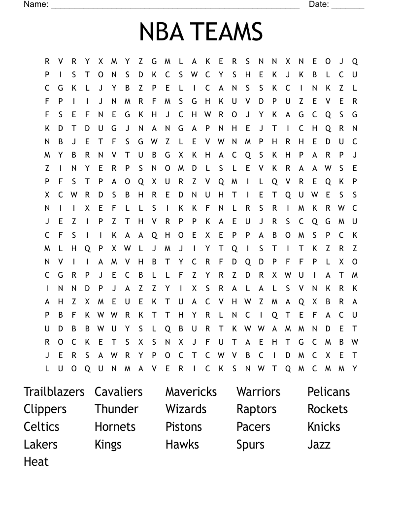 NBA TEAMS Word Search