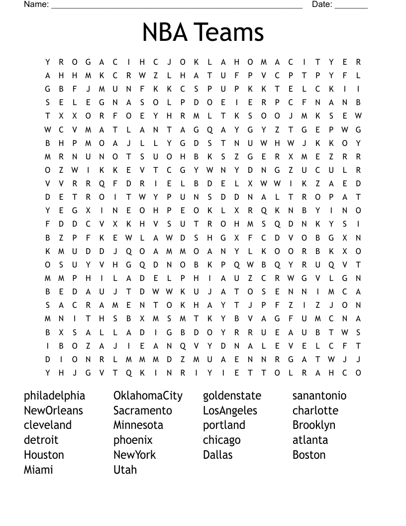 NBA Teams Word Search
