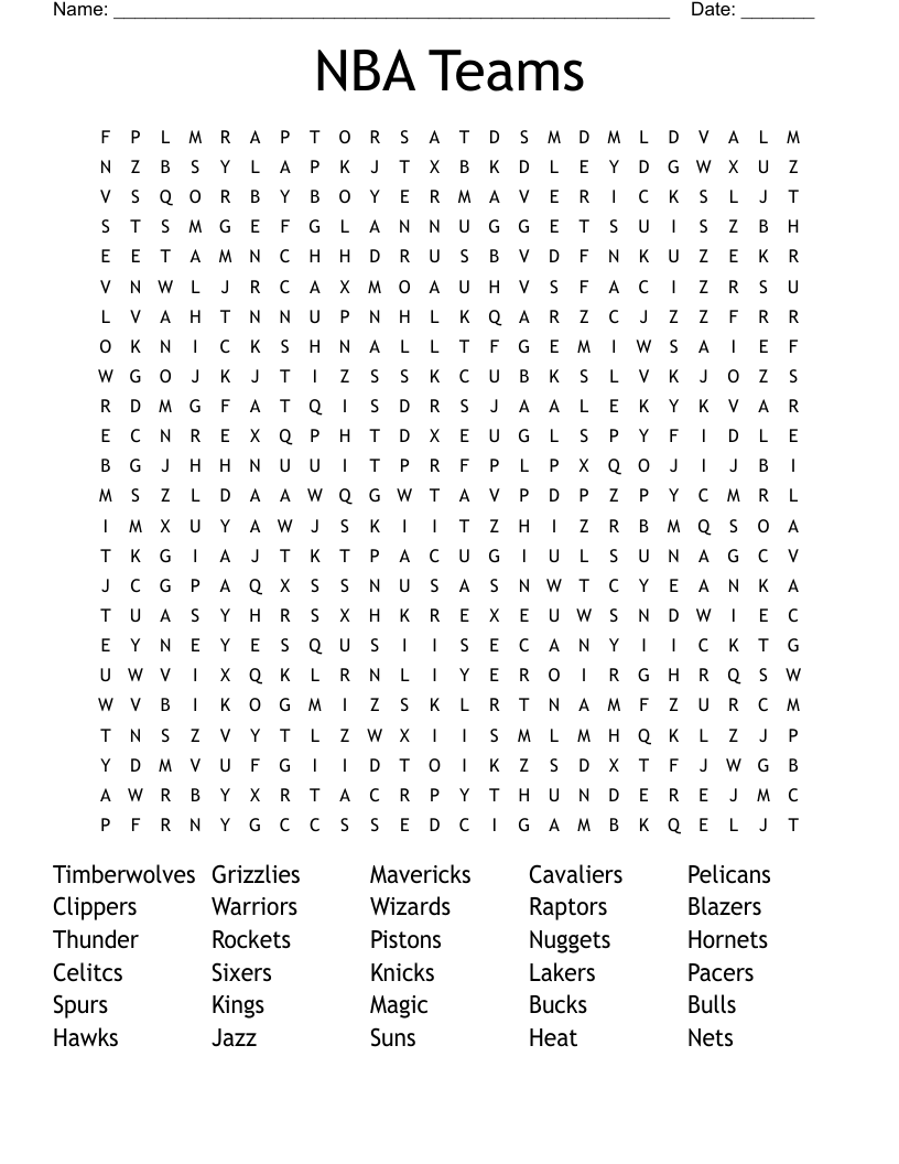 NBA Teams Word Search