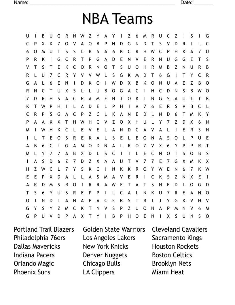 NBA Teams Word Search