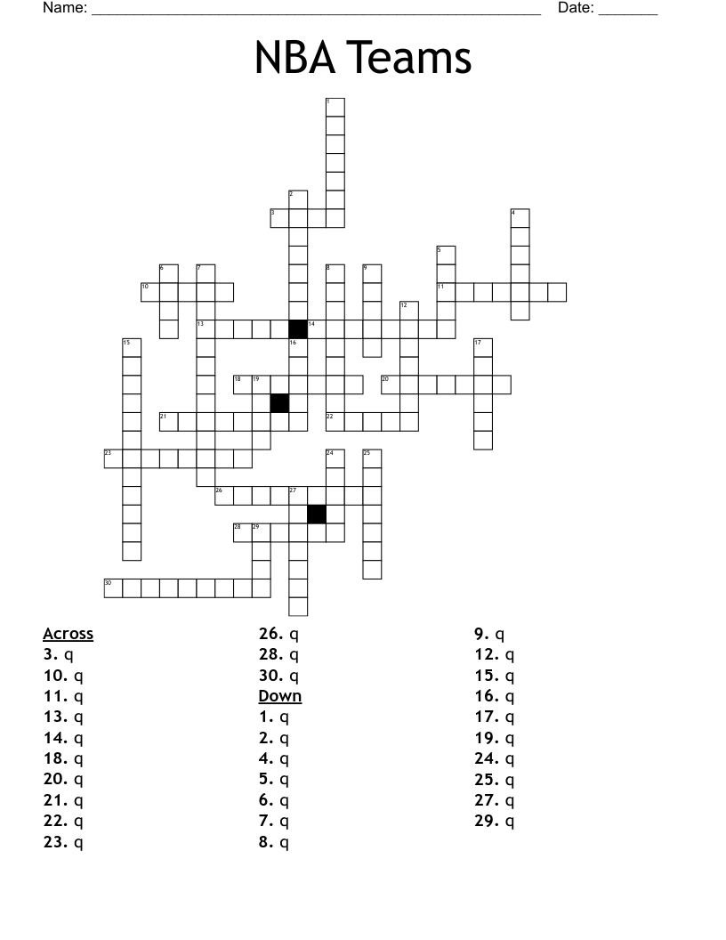 NBA Teams Crossword