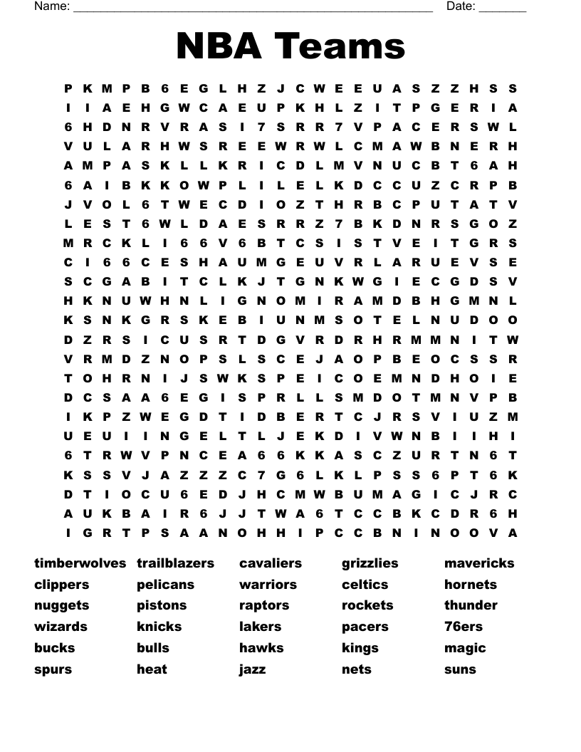 NBA Teams  Word Search