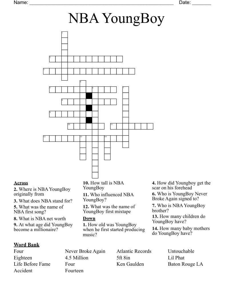 NBA YoungBoy Crossword