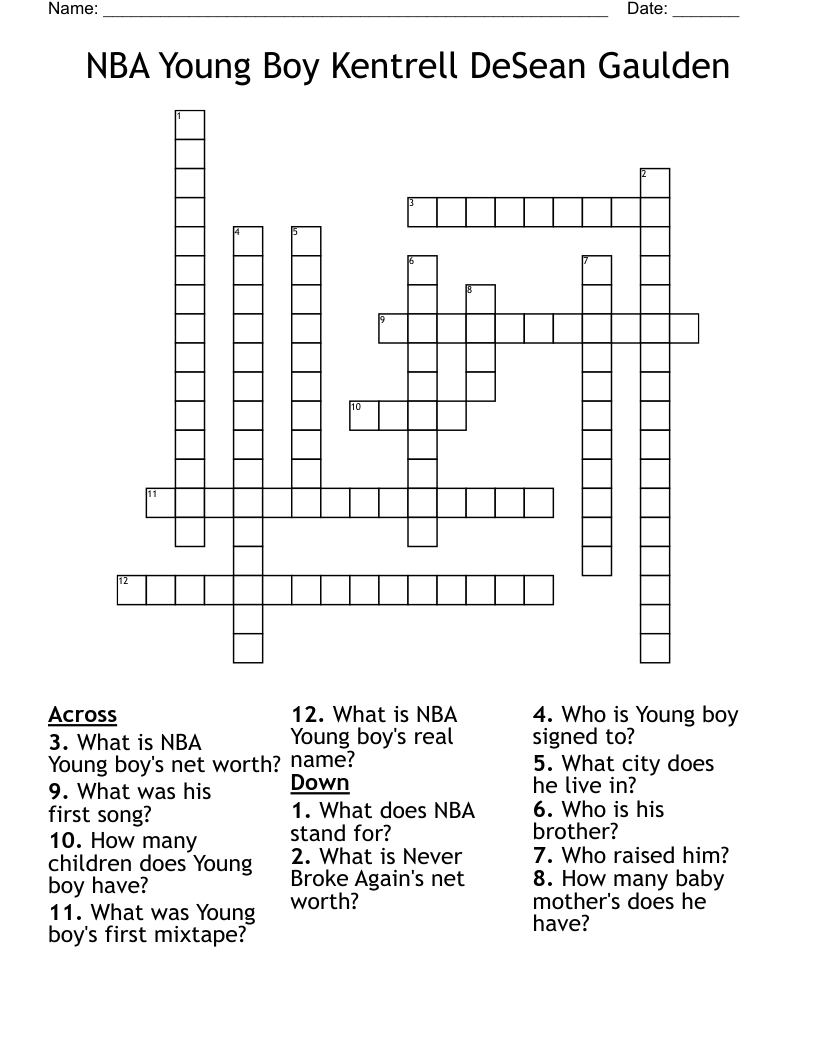 NBA Young Boy Kentrell DeSean Gaulden Crossword