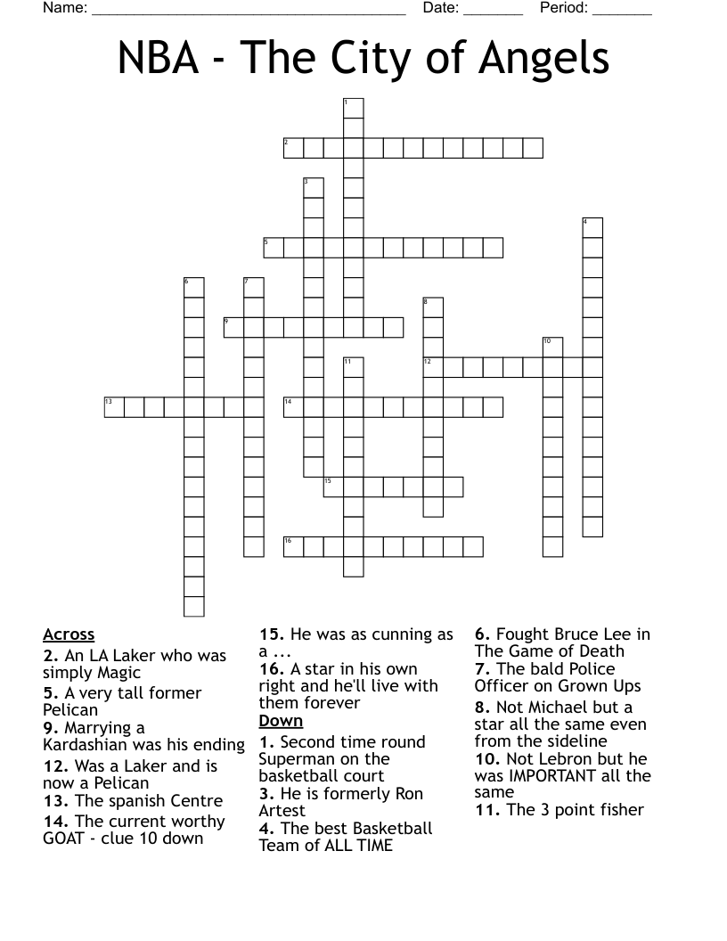 NBA - The City of Angels Crossword