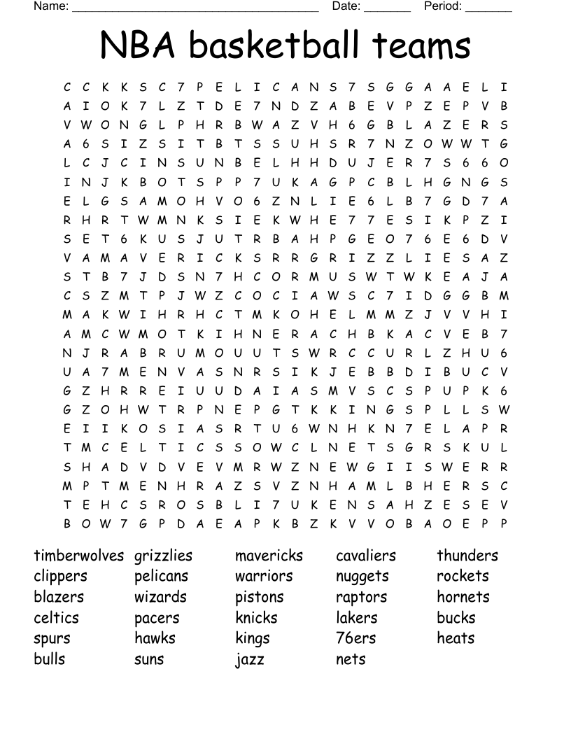 NBA basketball teams Word Search