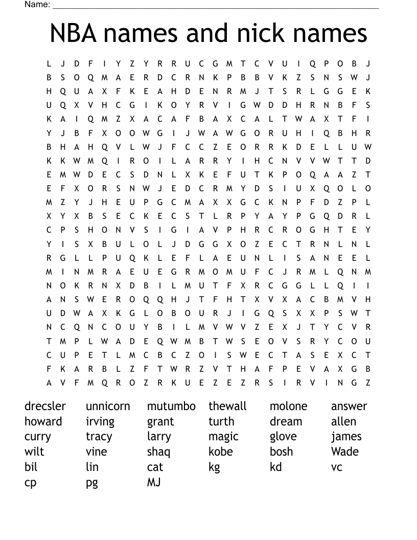NBA names and nick names Word Search